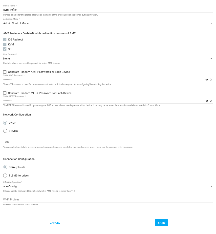 Figure 3: Example ACM profile